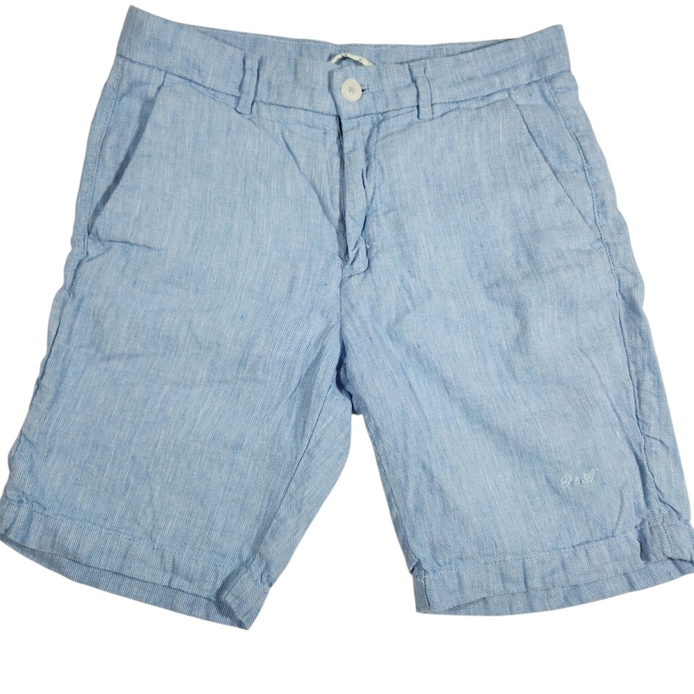 Porter & Ash Linen Blend Shorts Mens 29 Blue Cotton Lightweight Summer Casual
